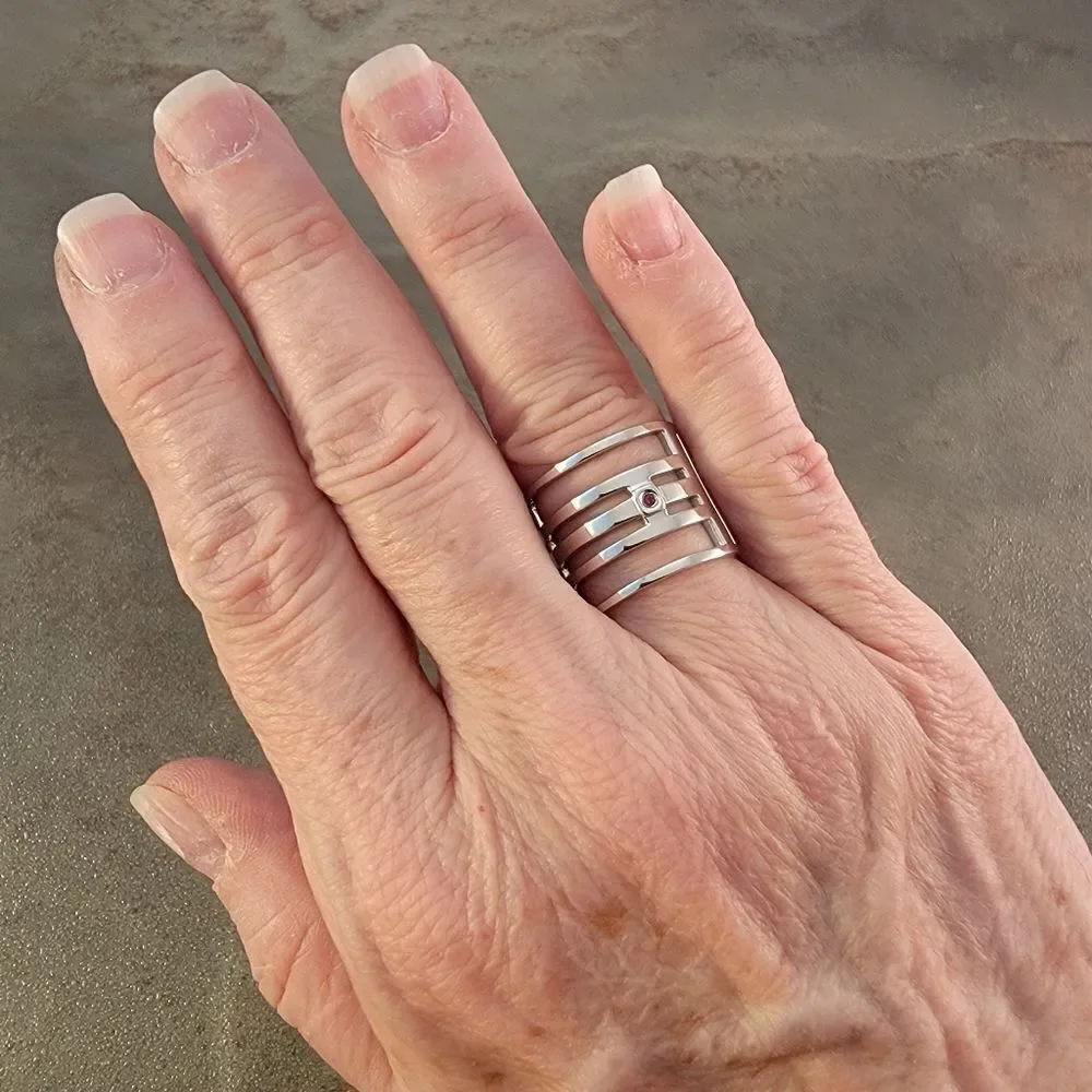 New Elle Sterling Silver Modern Openwork Bands Statement Ring